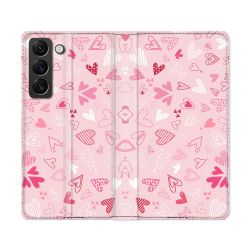 Housse Cuir Portefeuille Pour Samsung Galaxy S22 Ultra Amour Ptis Coeurs