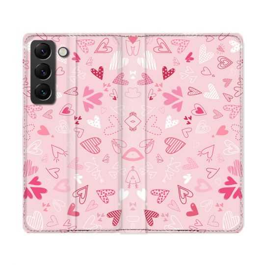 Housse Cuir Portefeuille Pour Samsung Galaxy S22 Ultra Amour Ptis Coeurs