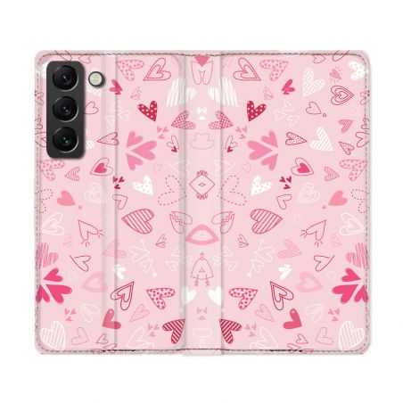 Housse Cuir Portefeuille Pour Samsung Galaxy S22 Ultra Amour Ptis Coeurs