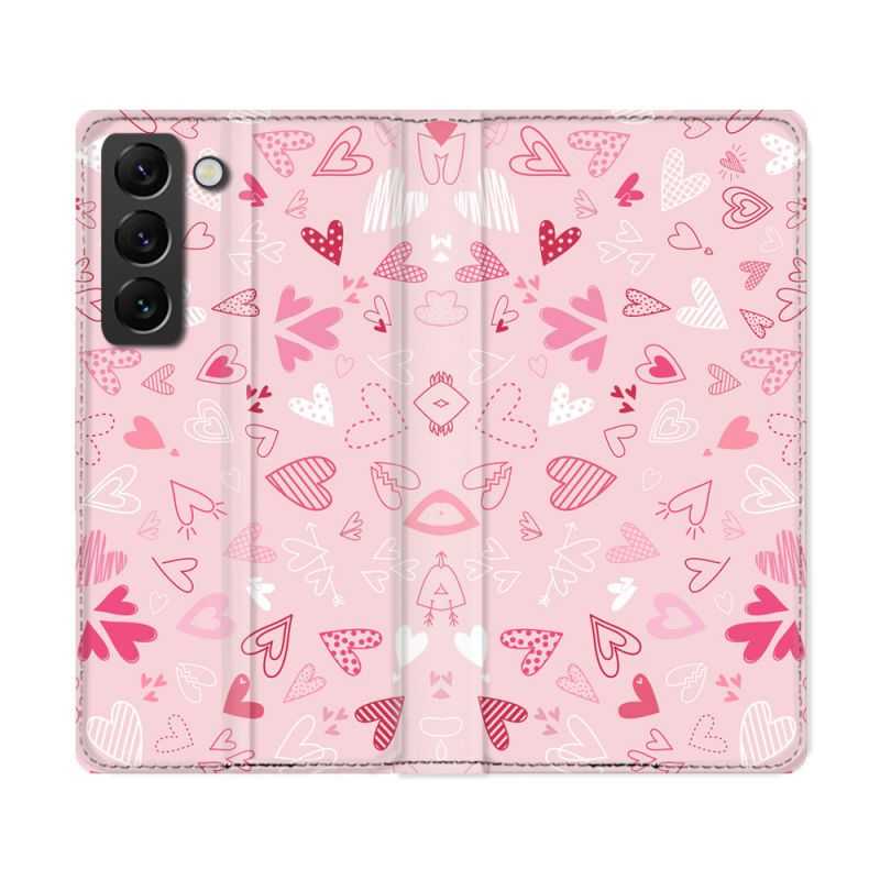 Housse Cuir Portefeuille Pour Samsung Galaxy S22 Ultra Amour Ptis Coeurs