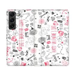 Housse Cuir Portefeuille Pour Samsung Galaxy S22 Ultra Amour Valentines