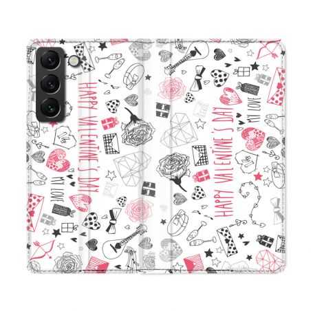 Housse Cuir Portefeuille Pour Samsung Galaxy S22 Ultra Amour Valentines