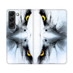 Housse Cuir Portefeuille Pour Samsung Galaxy S22 Ultra Animal Aigle Royal Blanc