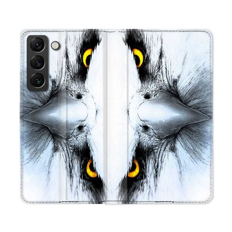 Housse Cuir Portefeuille Pour Samsung Galaxy S22 Ultra Animal Aigle Royal Blanc