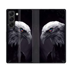 Housse Cuir Portefeuille Pour Samsung Galaxy S22 Ultra Animal Aigle Royal Noir