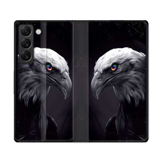 Housse Cuir Portefeuille Pour Samsung Galaxy S22 Ultra Animal Aigle Royal Noir