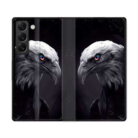 Housse Cuir Portefeuille Pour Samsung Galaxy S22 Ultra Animal Aigle Royal Noir