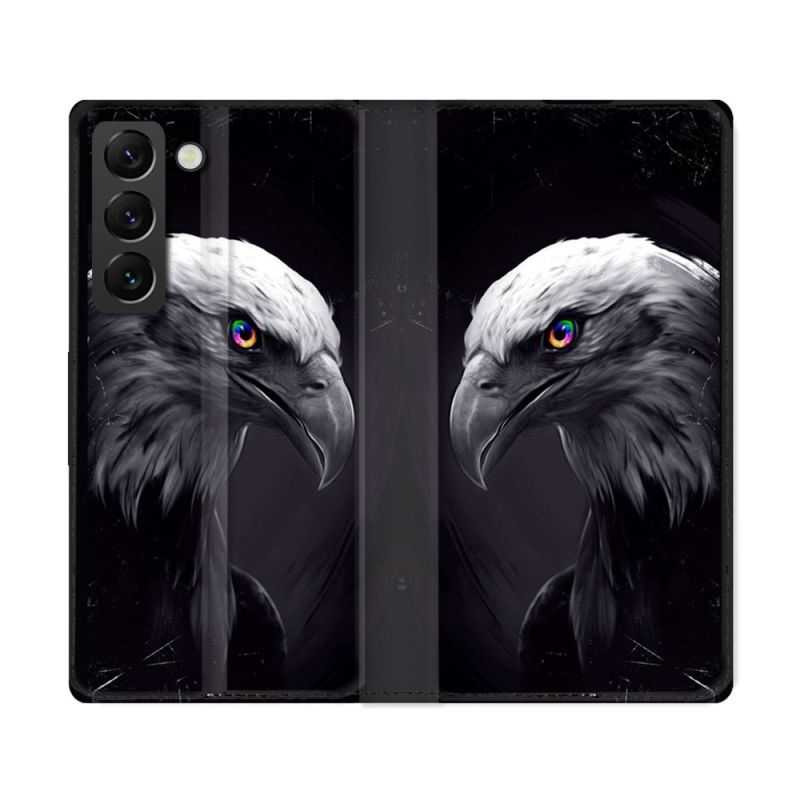 Housse Cuir Portefeuille Pour Samsung Galaxy S22 Ultra Animal Aigle Royal Noir