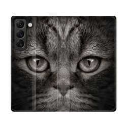 Housse Cuir Portefeuille Pour Samsung Galaxy S22 Ultra Animal Chat Gris