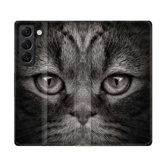 Housse Cuir Portefeuille Pour Samsung Galaxy S22 Ultra Animal Chat Gris
