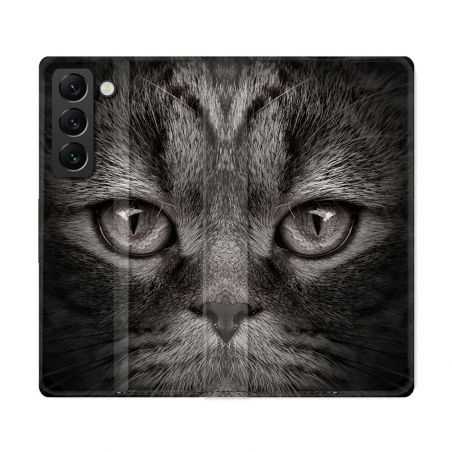 Housse Cuir Portefeuille Pour Samsung Galaxy S22 Ultra Animal Chat Gris