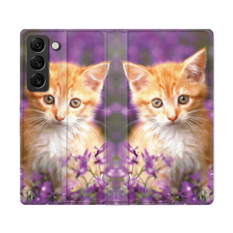 Housse Cuir Portefeuille Pour Samsung Galaxy S22 Ultra Animal Chat Violet