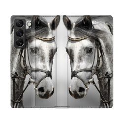 Housse Cuir Portefeuille Pour Samsung Galaxy S22 Ultra Animal Cheval Blanc