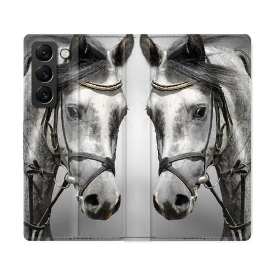 Housse Cuir Portefeuille Pour Samsung Galaxy S22 Ultra Animal Cheval Blanc
