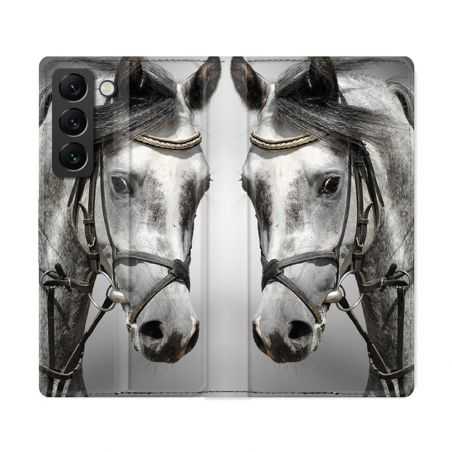 Housse Cuir Portefeuille Pour Samsung Galaxy S22 Ultra Animal Cheval Blanc