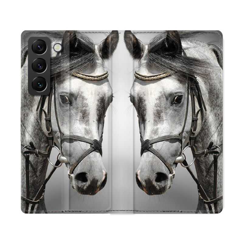 Housse Cuir Portefeuille Pour Samsung Galaxy S22 Ultra Animal Cheval Blanc