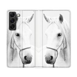 Housse Cuir Portefeuille Pour Samsung Galaxy S22 Ultra Animal Cheval Cristal