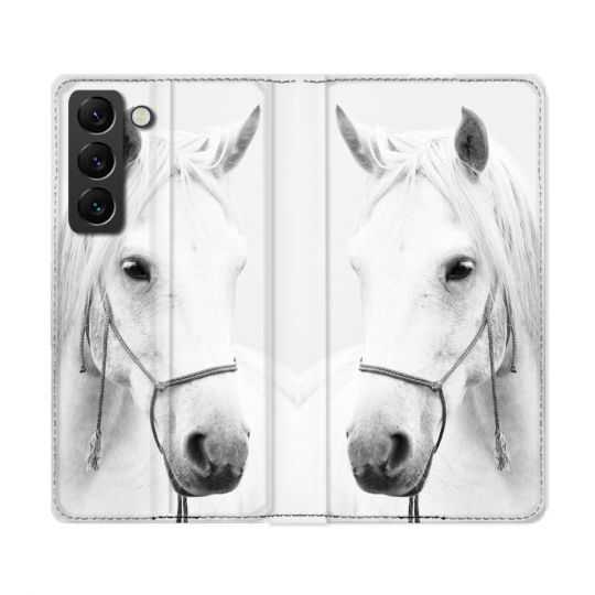 Housse Cuir Portefeuille Pour Samsung Galaxy S22 Ultra Animal Cheval Cristal