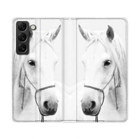 Housse Cuir Portefeuille Pour Samsung Galaxy S22 Ultra Animal Cheval Cristal
