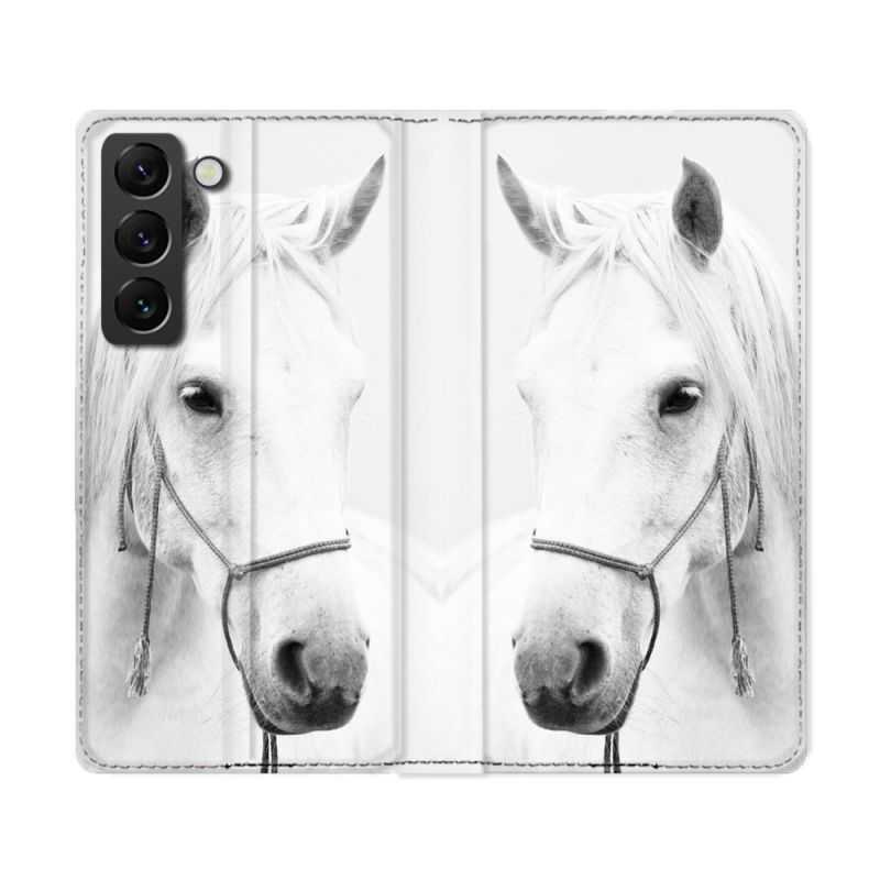 Housse Cuir Portefeuille Pour Samsung Galaxy S22 Ultra Animal Cheval Cristal