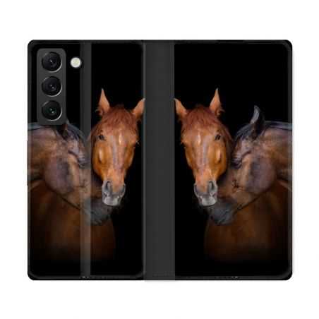 Housse Cuir Portefeuille Pour Samsung Galaxy S22 Ultra Animal Cheval Marron