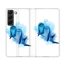 Housse Cuir Portefeuille Pour Samsung Galaxy S22 Ultra Animal Dauphin Duo