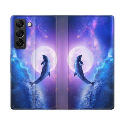 Housse Cuir Portefeuille Pour Samsung Galaxy S22 Ultra Animal Dauphin Vague