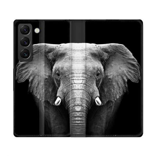 Housse Cuir Portefeuille Pour Samsung Galaxy S22 Ultra Animal Elephant Noir