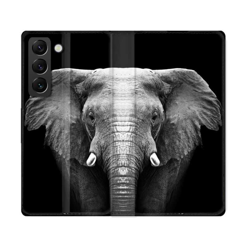 Housse Cuir Portefeuille Pour Samsung Galaxy S22 Ultra Animal Elephant Noir