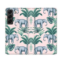 Housse Cuir Portefeuille Pour Samsung Galaxy S22 Ultra Animal Elephant Pattern