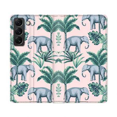 Housse Cuir Portefeuille Pour Samsung Galaxy S22 Ultra Animal Elephant Pattern