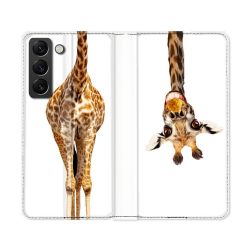 Housse Cuir Portefeuille Pour Samsung Galaxy S22 Ultra Animal Girafe Blanche