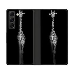 Housse Cuir Portefeuille Pour Samsung Galaxy S22 Ultra Animal Girafe Noire