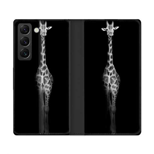 Housse Cuir Portefeuille Pour Samsung Galaxy S22 Ultra Animal Girafe Noire