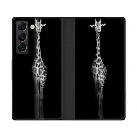 Housse Cuir Portefeuille Pour Samsung Galaxy S22 Ultra Animal Girafe Noire