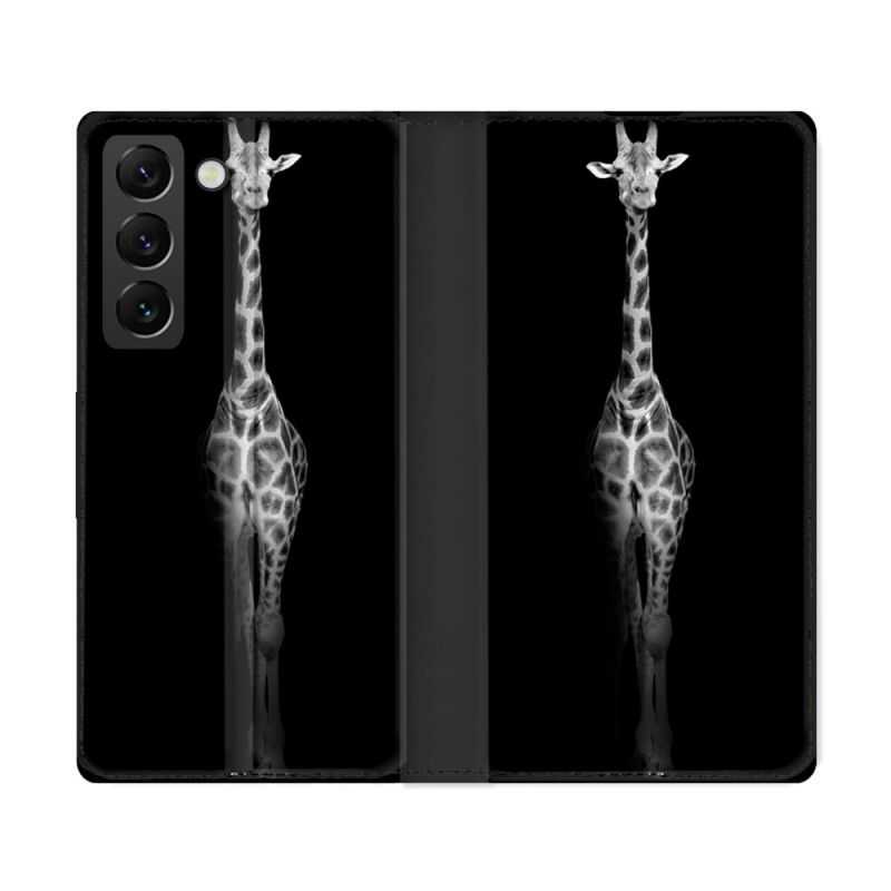 Housse Cuir Portefeuille Pour Samsung Galaxy S22 Ultra Animal Girafe Noire