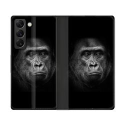 Housse Cuir Portefeuille Pour Samsung Galaxy S22 Ultra Animal Gorille Noir