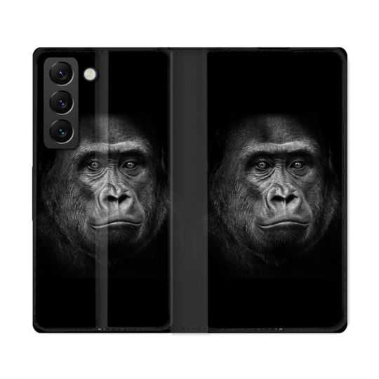 Housse Cuir Portefeuille Pour Samsung Galaxy S22 Ultra Animal Gorille Noir