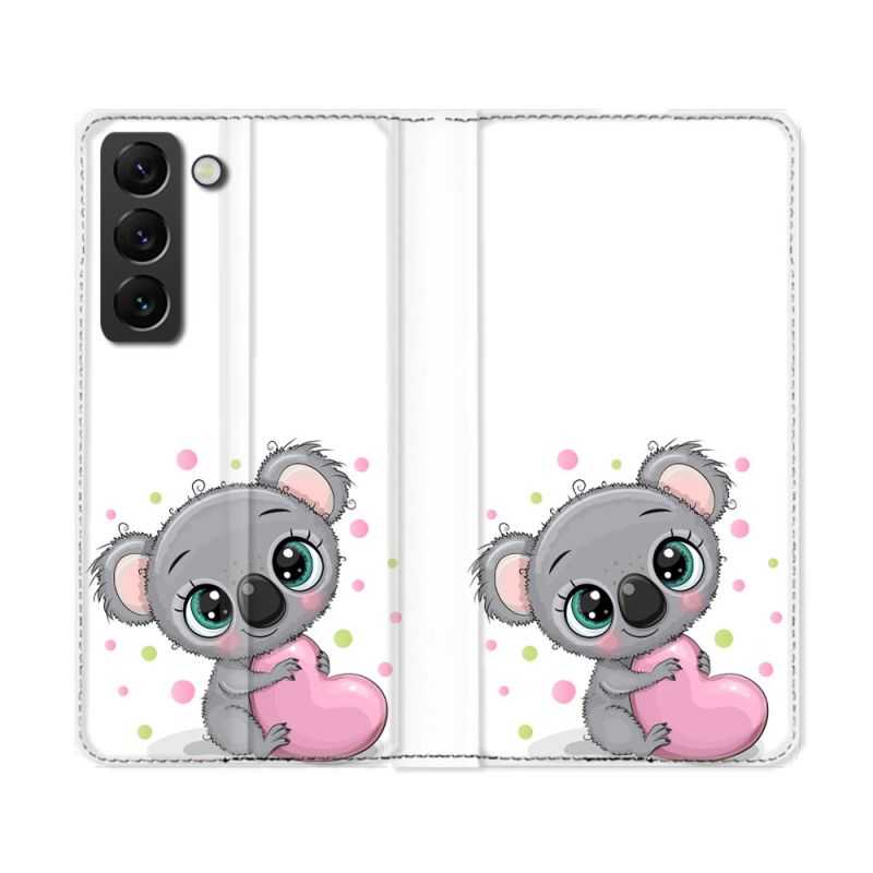 Housse Cuir Portefeuille Pour Samsung Galaxy S22 Ultra Animal Koala Cœur