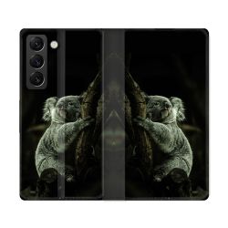 Housse Cuir Portefeuille Pour Samsung Galaxy S22 Ultra Animal Koala Noir