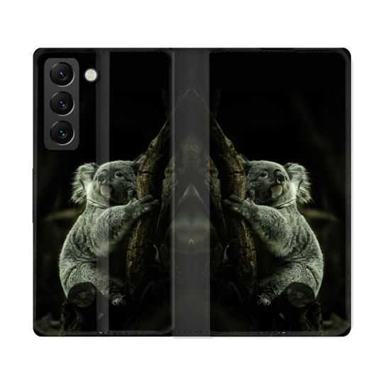 Housse Cuir Portefeuille Pour Samsung Galaxy S22 Ultra Animal Koala Noir