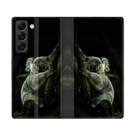 Housse Cuir Portefeuille Pour Samsung Galaxy S22 Ultra Animal Koala Noir