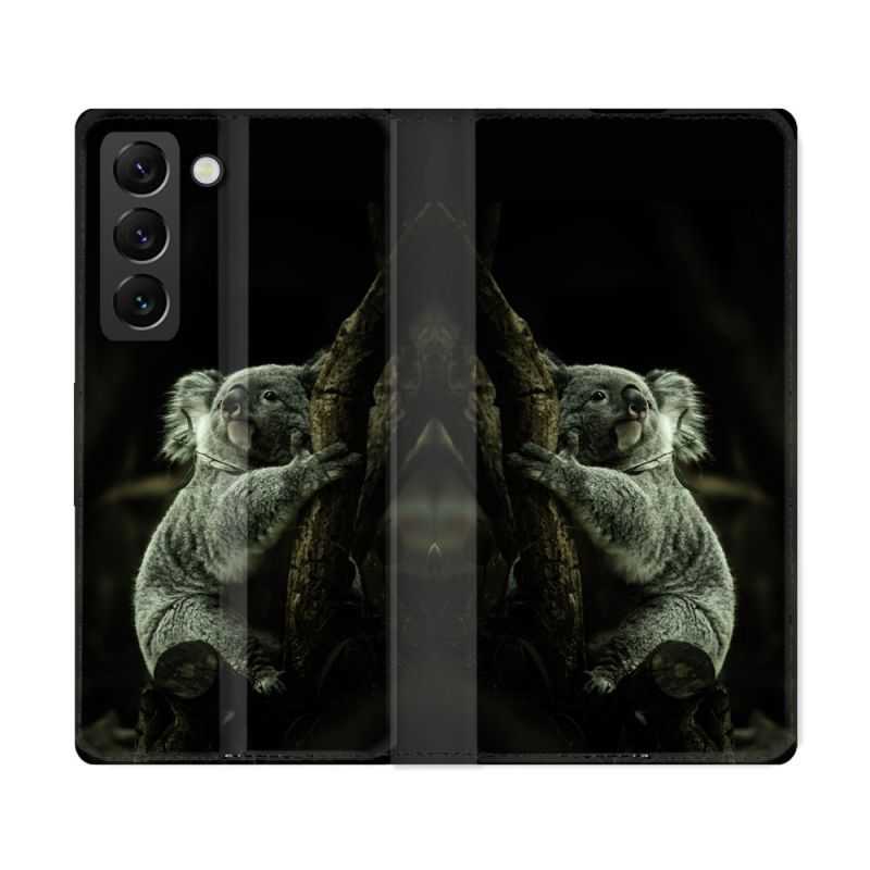 Housse Cuir Portefeuille Pour Samsung Galaxy S22 Ultra Animal Koala Noir