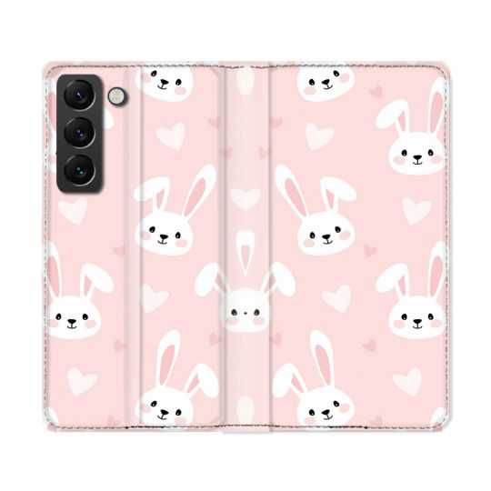 Housse Cuir Portefeuille Pour Samsung Galaxy S22 Ultra Animal Lapin Rose