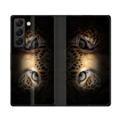 Housse Cuir Portefeuille Pour Samsung Galaxy S22 Ultra Animal Leopard Yeux