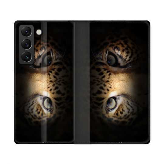 Housse Cuir Portefeuille Pour Samsung Galaxy S22 Ultra Animal Leopard Yeux