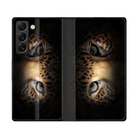 Housse Cuir Portefeuille Pour Samsung Galaxy S22 Ultra Animal Leopard Yeux