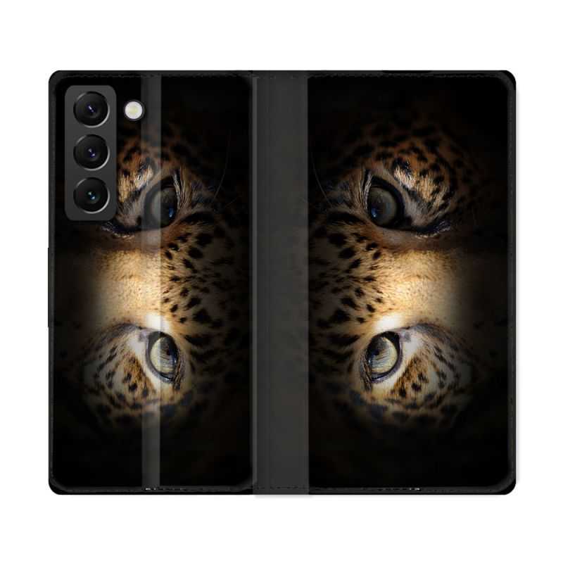 Housse Cuir Portefeuille Pour Samsung Galaxy S22 Ultra Animal Leopard Yeux