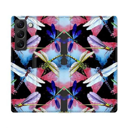 Housse Cuir Portefeuille Pour Samsung Galaxy S22 Ultra Animal Libellule