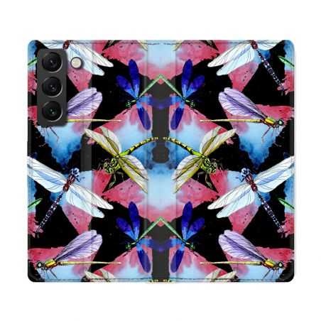 Housse Cuir Portefeuille Pour Samsung Galaxy S22 Ultra Animal Libellule